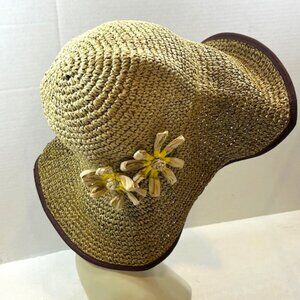 Caribbean Joe Floppy Crocheted Paper Summer Beach Floral Sun Hat Lightweight